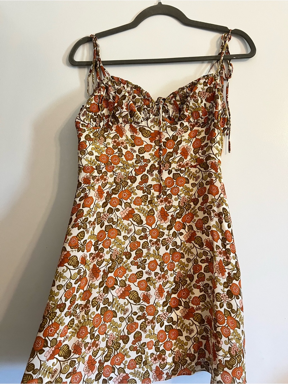 Realisation Par Floral Tie-Shoulder Mini Devin Dress 70s print